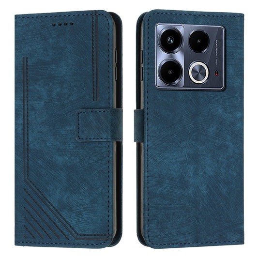 For Infinix Note 40 4G Skin Feel Stripe Pattern Leather Phone Case with Lanyard(Blue) - Infinix Cases by buy2fix | Online Shopping UK | buy2fix