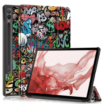 For Samsung Galaxy Tab S9+ Custer Painted 3-Fold Holder Smart Leather Tablet Case(Graffiti) - Galaxy Tab S9+ Cases by buy2fix | Online Shopping UK | buy2fix