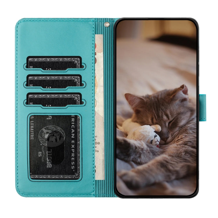 For Xiaomi Poco X4 Pro 5G Cat Embossing Pattern Leather Phone Case with Lanyard(Blue) - Xiaomi Cases by buy2fix | Online Shopping UK | buy2fix