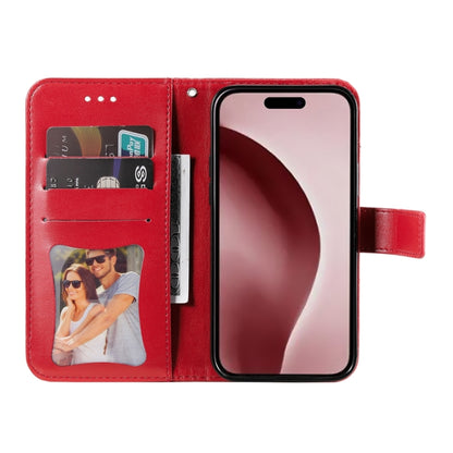 For iPhone 16 Pro 7-petal Flowers Embossing Leather Phone Case(Red) - iPhone 16 Pro Cases by buy2fix | Online Shopping UK | buy2fix