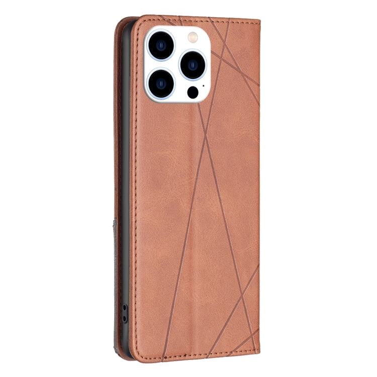 For iPhone 16 Pro Rhombus Texture Magnetic Leather Phone Case(Brown) - iPhone 16 Pro Cases by buy2fix | Online Shopping UK | buy2fix