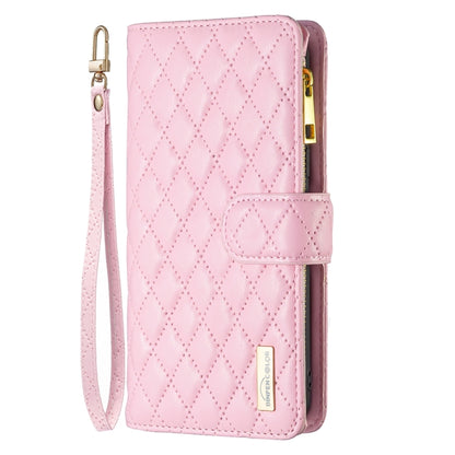 For iPhone 16 Pro Max Diamond Lattice Zipper Wallet Leather Flip Phone Case(Pink) - iPhone 16 Pro Max Cases by buy2fix | Online Shopping UK | buy2fix