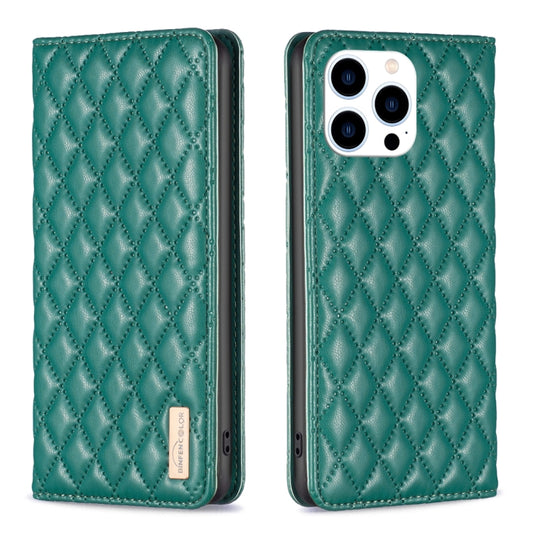 For iPhone 16 Pro Diamond Lattice Magnetic Leather Flip Phone Case(Green) - iPhone 16 Pro Cases by buy2fix | Online Shopping UK | buy2fix