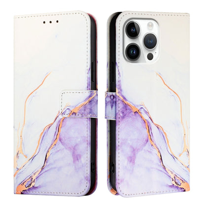 For iPhone 16 Pro Max PT003 Marble Pattern Flip Leather Phone Case(White Purple LS006) - iPhone 16 Pro Max Cases by buy2fix | Online Shopping UK | buy2fix