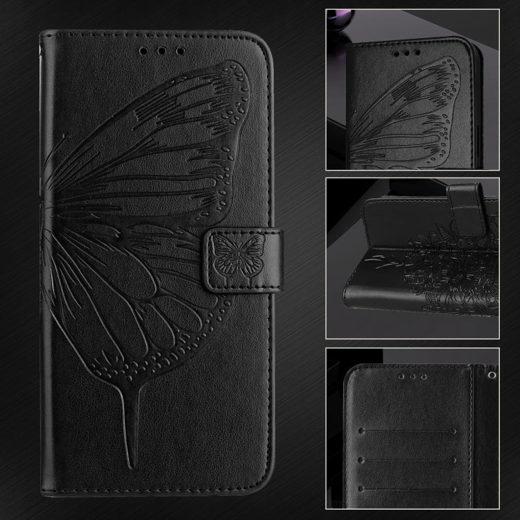 For iPhone 16 Pro Embossed Butterfly Leather Phone Case(Black) - iPhone 16 Pro Cases by buy2fix | Online Shopping UK | buy2fix