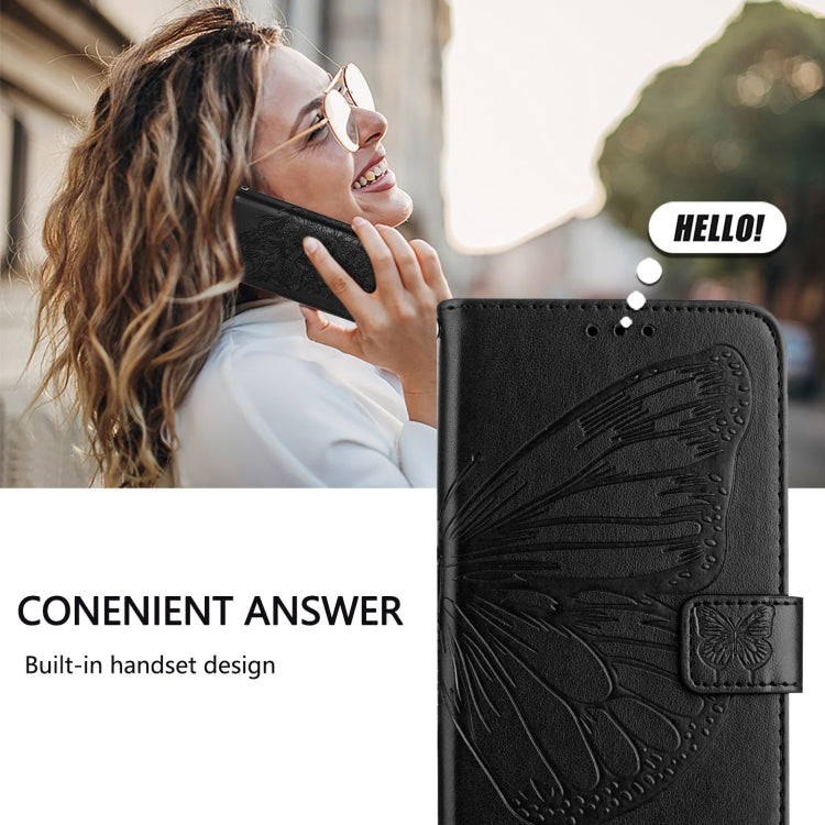 For iPhone 16 Plus Embossed Butterfly Leather Phone Case(Black) - iPhone 16 Plus Cases by buy2fix | Online Shopping UK | buy2fix