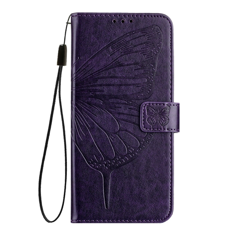 For iPhone 16 Plus Embossed Butterfly Leather Phone Case(Dark Purple) - iPhone 16 Plus Cases by buy2fix | Online Shopping UK | buy2fix