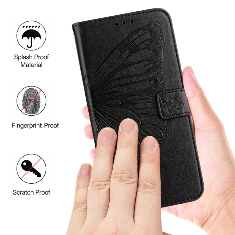 For iPhone 16 Embossed Butterfly Leather Phone Case(Black) - iPhone 16 Cases by buy2fix | Online Shopping UK | buy2fix