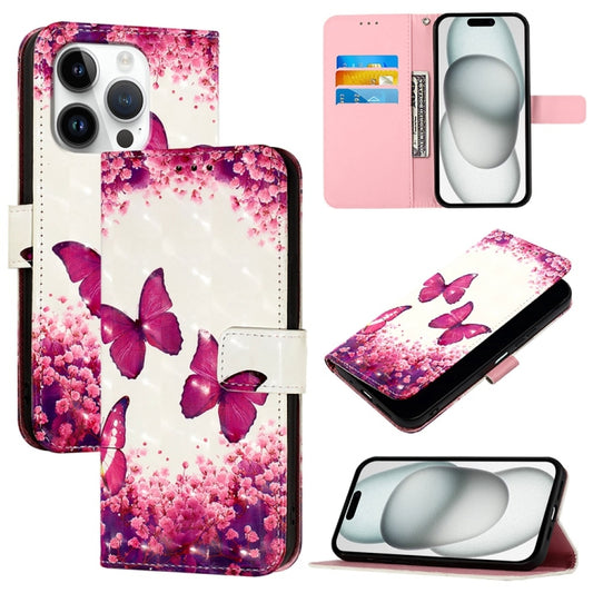 For iPhone 16 Pro 3D Painting Horizontal Flip Leather Phone Case(Rose Butterfly) - iPhone 16 Pro Cases by buy2fix | Online Shopping UK | buy2fix