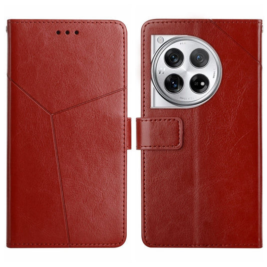 For OnePlus 12 5G Global Y-shaped Pattern Flip Leather Phone Case(Brown) - OnePlus Cases by buy2fix | Online Shopping UK | buy2fix