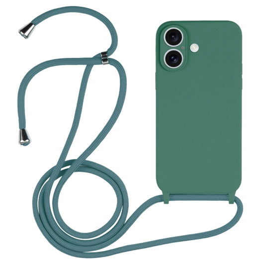 For iPhone 16 Crossbody Lanyard Liquid Silicone Case(Emerald Green) - iPhone 16 Cases by buy2fix | Online Shopping UK | buy2fix