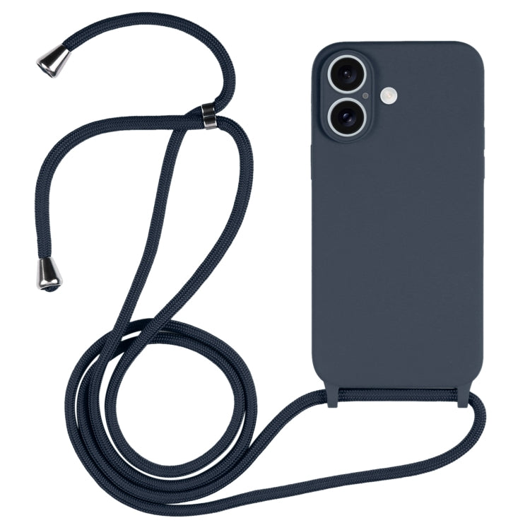 For iPhone 16 Crossbody Lanyard Liquid Silicone Case(Midnight Blue) - iPhone 16 Cases by buy2fix | Online Shopping UK | buy2fix