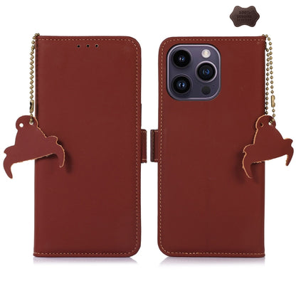 For iPhone 16 Pro Genuine Leather Magnetic RFID Leather Phone Case(Coffee) - iPhone 16 Pro Cases by buy2fix | Online Shopping UK | buy2fix