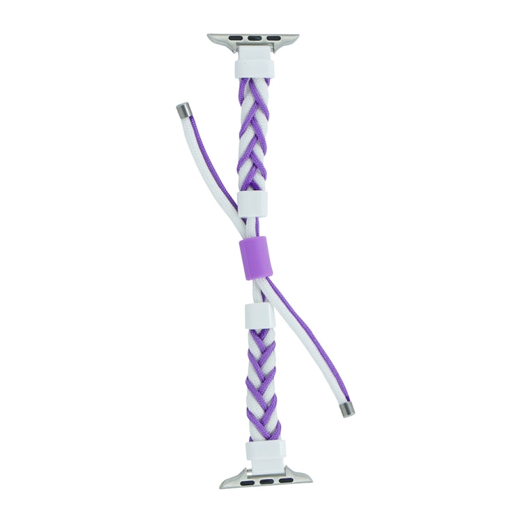 Silicone Bean Braided Cord Nylon Watch Band For Apple Watch Ultra 49mm(White Purple) - Watch Bands by buy2fix | Online Shopping UK | buy2fix