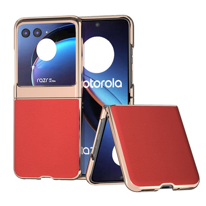 For Motorola Razr 40 Ultra Nano Plating Genuine Leather Luolai Series Phone Case(Red) - Motorola Cases by buy2fix | Online Shopping UK | buy2fix