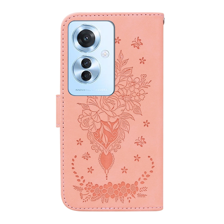 For OPPO Reno11 F Global Butterfly Rose Embossed Leather Phone Case(Pink) - Reno11 F Cases by buy2fix | Online Shopping UK | buy2fix