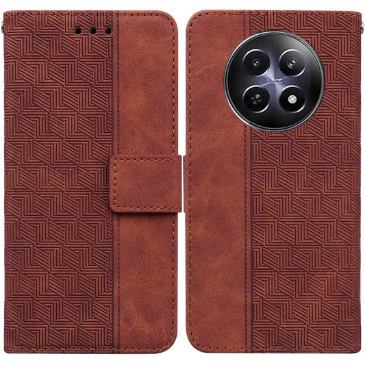 For Realme 12 5G Geometric Embossed Leather Phone Case(Brown) - Realme Cases by buy2fix | Online Shopping UK | buy2fix