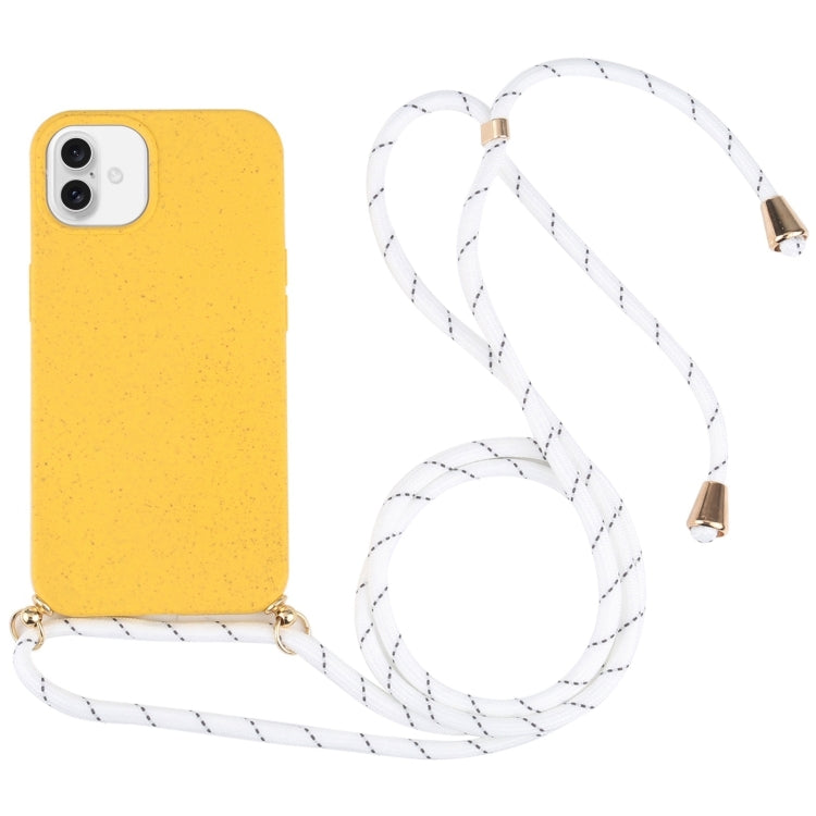 For iPhone 16 Plus Wheat Straw TPU Shockproof Phone Case with Neck Lanyard(Yellow) - iPhone 16 Plus Cases by buy2fix | Online Shopping UK | buy2fix