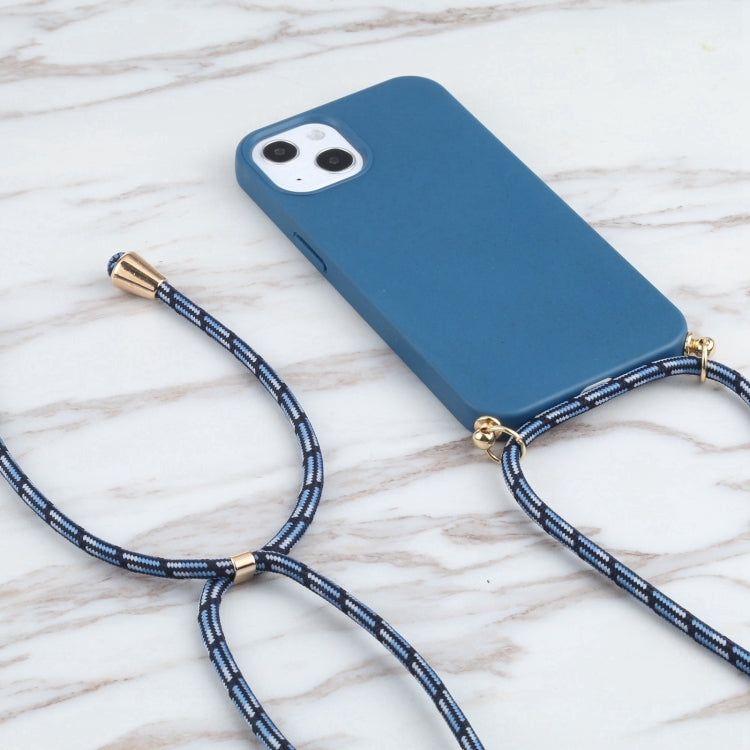 For iPhone 16 Wheat Straw TPU Shockproof Phone Case with Neck Lanyard(Blue) - iPhone 16 Cases by buy2fix | Online Shopping UK | buy2fix