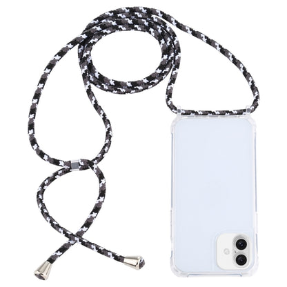 For iPhone 16 Transparent Acrylic Airbag Shockproof Phone Protective Case with Lanyard(Black White Grey) - iPhone 16 Cases by buy2fix | Online Shopping UK | buy2fix