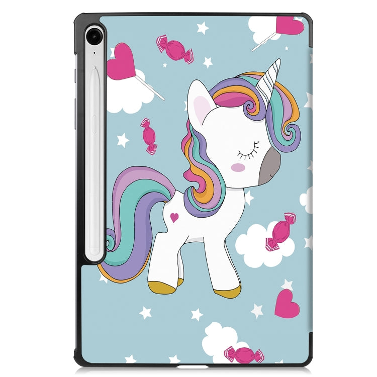 For Samsung Galaxy Tab S9 FE Custer Painted 3-Fold Holder Smart Leather Tablet Case(Unicorn) - Galaxy Tab S9 FE by buy2fix | Online Shopping UK | buy2fix