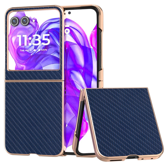 For Motorola Razr 50 Nano Electroplating Carbon Fiber Texture Phone Case(Navy Blue) - Motorola Cases by buy2fix | Online Shopping UK | buy2fix