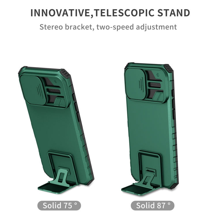 For iPhone 16 Pro Max Stereoscopic Holder Sliding Camshield Phone Case(Green) - iPhone 16 Pro Max Cases by buy2fix | Online Shopping UK | buy2fix