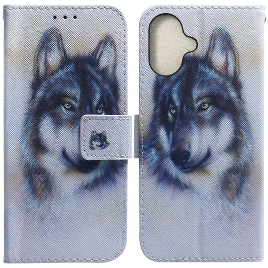 For iPhone 16 Coloured Drawing Flip Leather Phone Case(White Wolf) - iPhone 16 Cases by buy2fix | Online Shopping UK | buy2fix