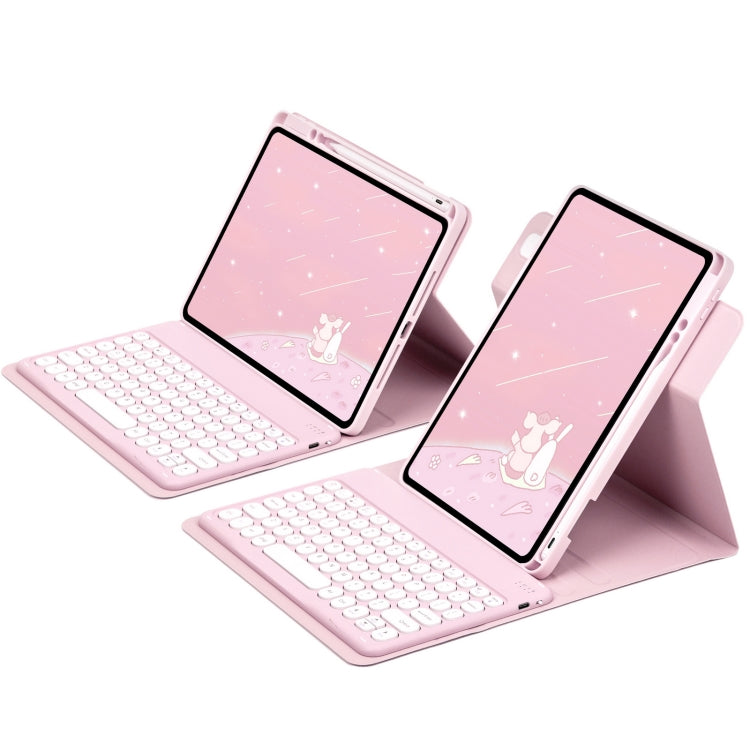 For iPad Air 2022 / iPad Pro 11 2021 Round Button 360 Degree Rotatable Bluetooth Keyboard Leather Case(Pink) - Universal by buy2fix | Online Shopping UK | buy2fix