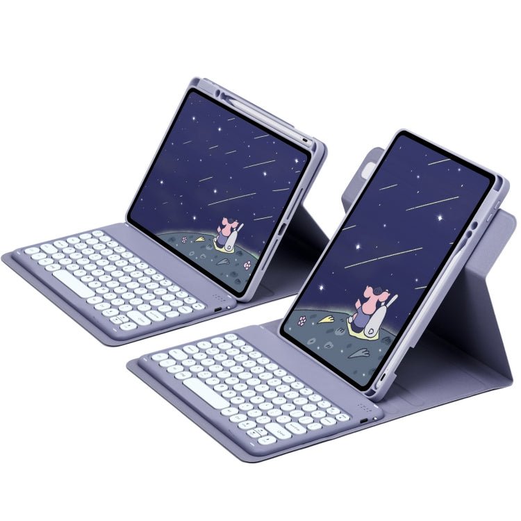 For iPad 10.2 2021 / Air 2019 Round Button 360 Degree Rotatable Bluetooth Keyboard Leather Case(Lavender Purple) - Universal by buy2fix | Online Shopping UK | buy2fix