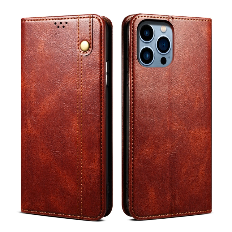 For iPhone 16 Pro Max Oil Wax Crazy Horse Texture Leather Phone Case(Brown) - iPhone 16 Pro Max Cases by buy2fix | Online Shopping UK | buy2fix