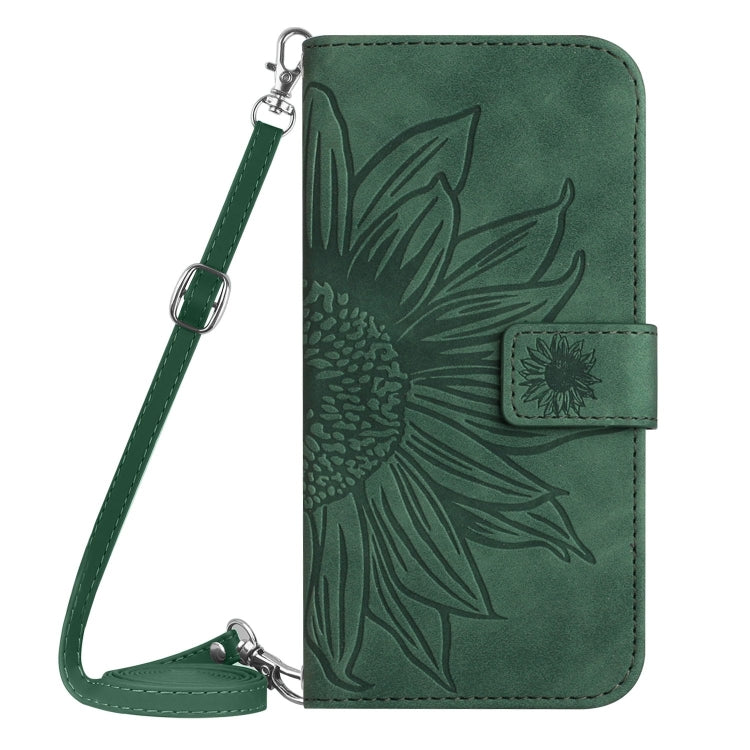 For Google Pixel 9 Skin Feel Sun Flower Embossed Flip Leather Phone Case with Lanyard(Green) - Google Cases by buy2fix | Online Shopping UK | buy2fix