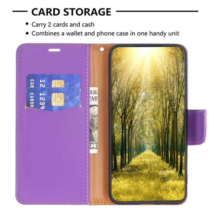 For Samsung Galaxy S24 Ultra 5G Litchi Texture Pure Color Flip Leather Phone Case(Purple) - Galaxy S24 Ultra 5G Cases by buy2fix | Online Shopping UK | buy2fix