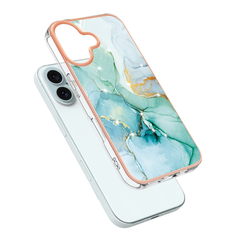 For iPhone 16 Electroplating Marble Pattern Dual-side IMD TPU Shockproof Phone Case(Green 003) - iPhone 16 Cases by buy2fix | Online Shopping UK | buy2fix