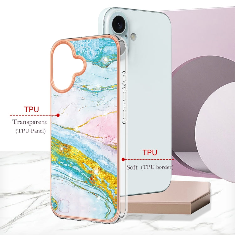 Electroplating Marble Pattern Dual-side IMD TPU Shockproof Phone Case For iPhone 16(Green 004) - iPhone 16 Cases by buy2fix | Online Shopping UK | buy2fix