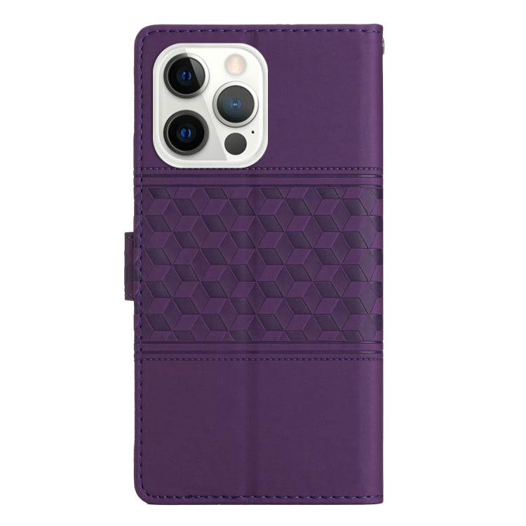 For iPhone 16 Pro Max Diamond Embossed Skin Feel Leather Phone Case(Purple) - iPhone 16 Pro Max Cases by buy2fix | Online Shopping UK | buy2fix