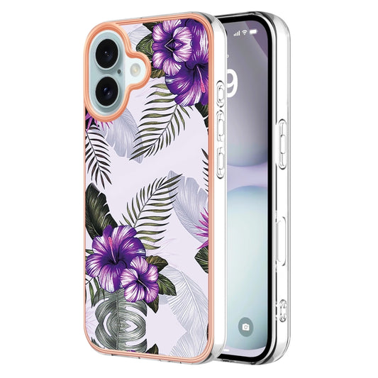 For iPhone 16 Electroplating Pattern IMD TPU Shockproof Case(Purple Flower) - iPhone 16 Cases by buy2fix | Online Shopping UK | buy2fix