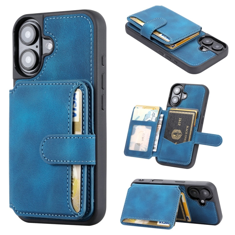 For iPhone 16 Skin Feel Dream RFID Anti-theft PU Card Bag Phone Case(Peacock Blue) - iPhone 16 Cases by buy2fix | Online Shopping UK | buy2fix