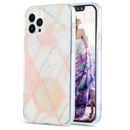 For iPhone 16 Pro Max Electroplating Splicing Marble Flower Pattern Dual-side IMD TPU Shockproof Phone Case(Pink White) - iPhone 16 Pro Max Cases by buy2fix | Online Shopping UK | buy2fix