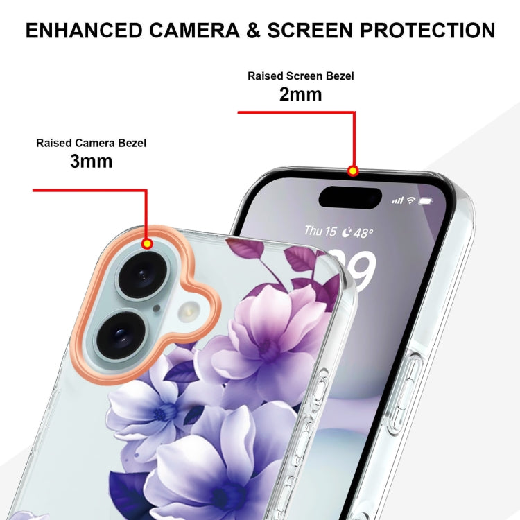 For iPhone 16 Plus Flowers and Plants Series IMD TPU Phone Case(Purple Begonia) - iPhone 16 Plus Cases by buy2fix | Online Shopping UK | buy2fix