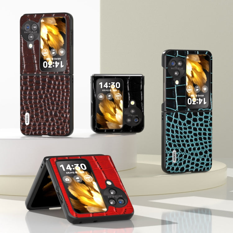 For OPPO Find N3 Flip ABEEL Genuine Leather Crocodile Pattern Black Edge Phone Case(Black) - Find N3 Flip Cases by buy2fix | Online Shopping UK | buy2fix