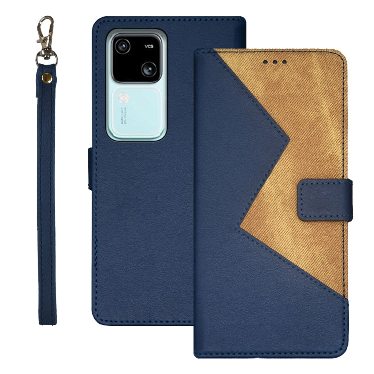For vivo V30 idewei Two-color Splicing Leather Phone Case(Blue) - vivo Cases by idewei | Online Shopping UK | buy2fix