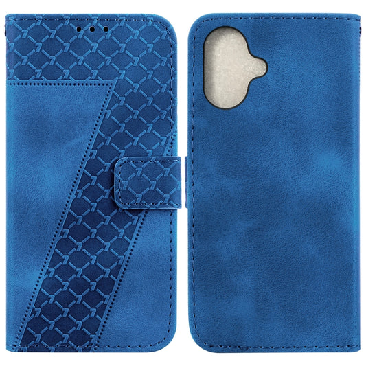 For iPhone 16 Seven-shaped Embossed Leather Phone Case(Blue) - iPhone 16 Cases by buy2fix | Online Shopping UK | buy2fix