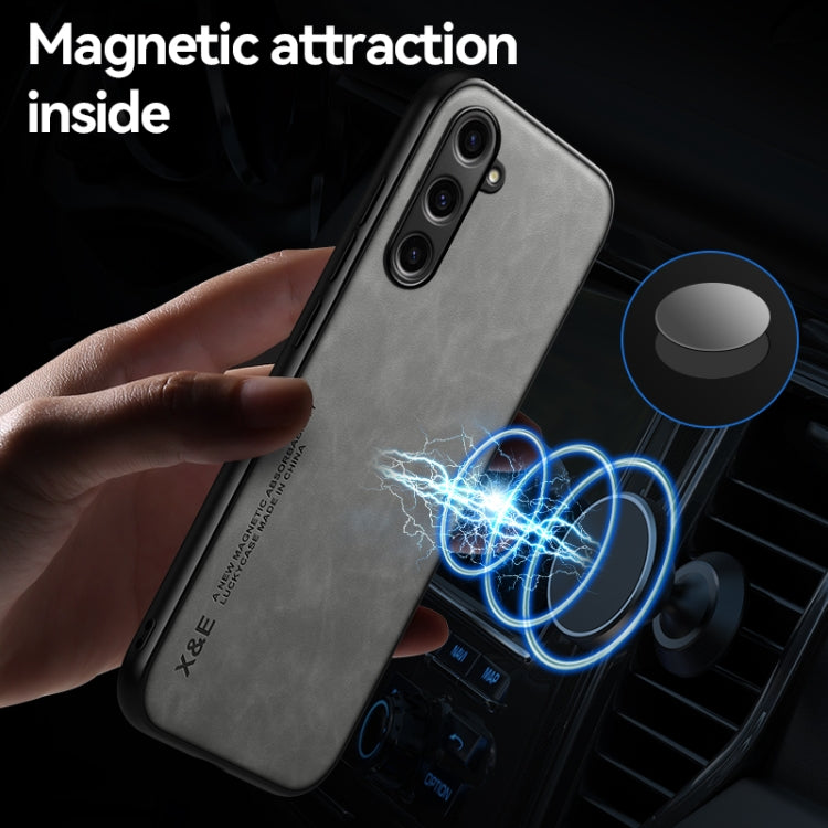 For Samsung Galaxy A35 5G Skin Feel Magnetic Leather Back Phone Case(Light Grey) - Galaxy Phone Cases by buy2fix | Online Shopping UK | buy2fix