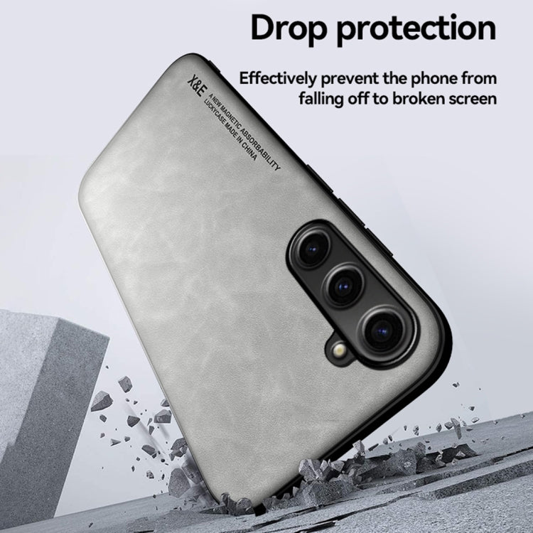 For Samsung Galaxy A35 5G Skin Feel Magnetic Leather Back Phone Case(Light Grey) - Galaxy Phone Cases by buy2fix | Online Shopping UK | buy2fix