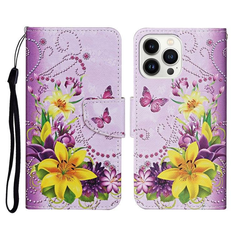 For iPhone 16 Pro 3D Colored Drawing Flip Leather Phone Case(Yellow Flowers) - iPhone 16 Pro Cases by buy2fix | Online Shopping UK | buy2fix