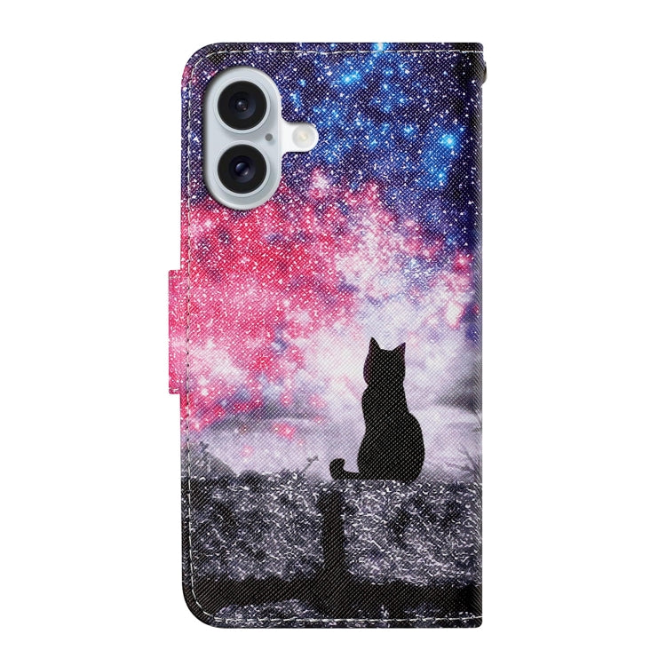 For iPhone 16 Plus 3D Colored Drawing Flip Leather Phone Case(Star Cat) - iPhone 16 Plus Cases by buy2fix | Online Shopping UK | buy2fix