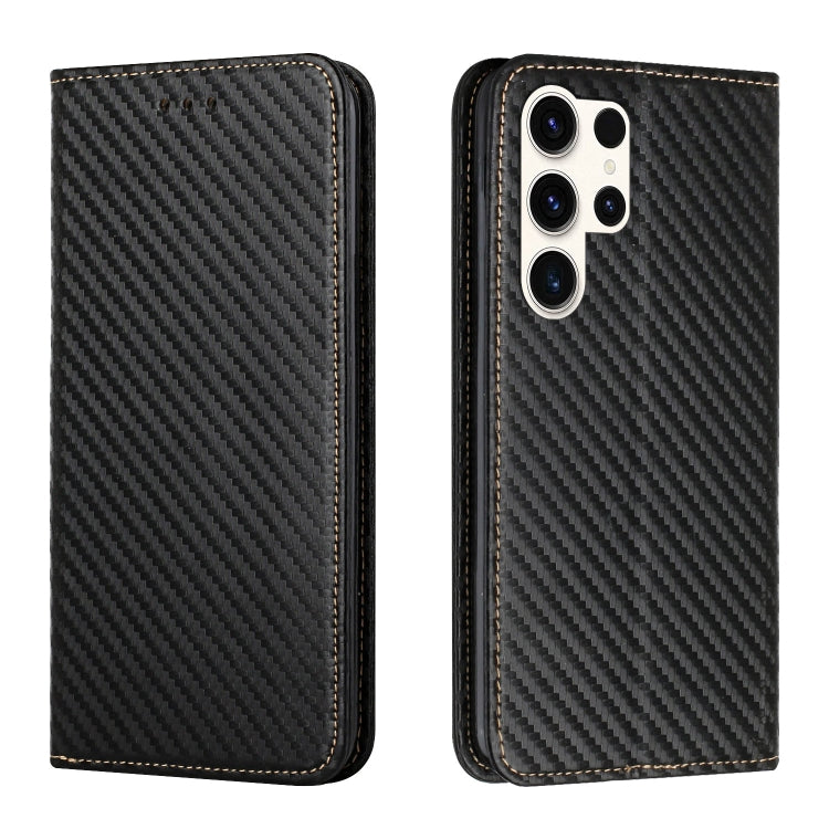 For Samsung Galaxy S24 Ultra 5G Carbon Fiber Texture Flip Holder Leather Phone Case(Black) - Galaxy S24 Ultra 5G Cases by buy2fix | Online Shopping UK | buy2fix