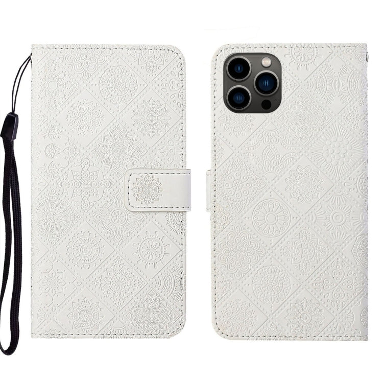 For iPhone 16 Pro Max Ethnic Style Embossed Pattern Leather Phone Case(White) - iPhone 16 Pro Max Cases by buy2fix | Online Shopping UK | buy2fix