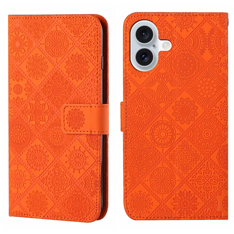 For iPhone 16 Ethnic Style Embossed Pattern Leather Phone Case(Orange) - iPhone 16 Cases by buy2fix | Online Shopping UK | buy2fix